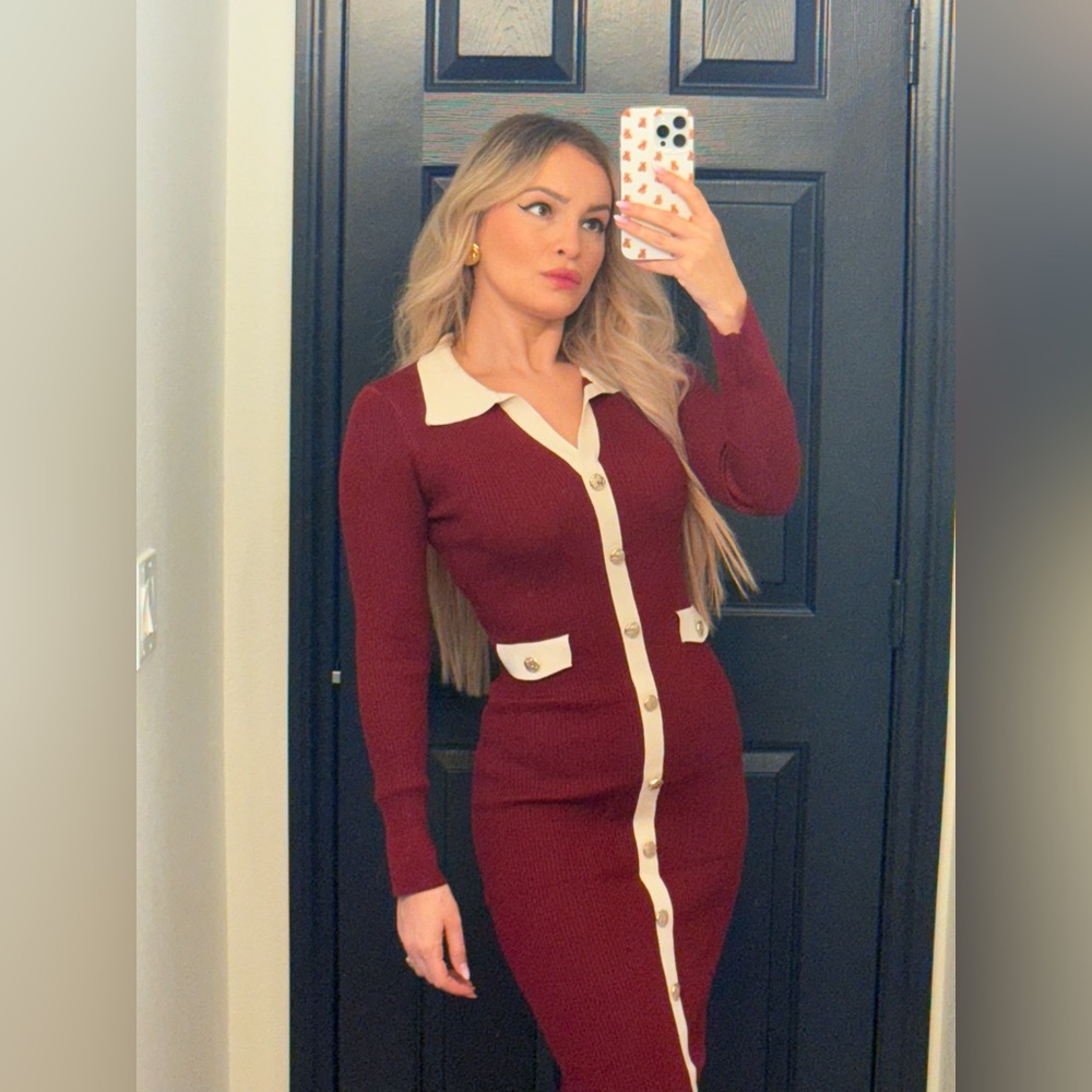 226 ‘Alex’ Elegant Burgundy and White Women's Dress - Picture 11 of 12